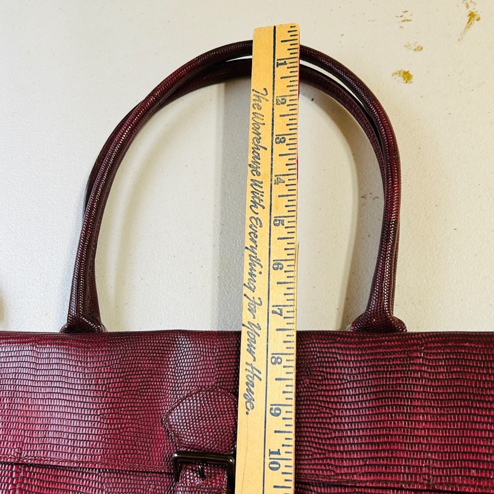 Furla Shoulder Bag Medium Burgundy Lizard Embossed Leather Buckle Flap - Picture 14 of 14